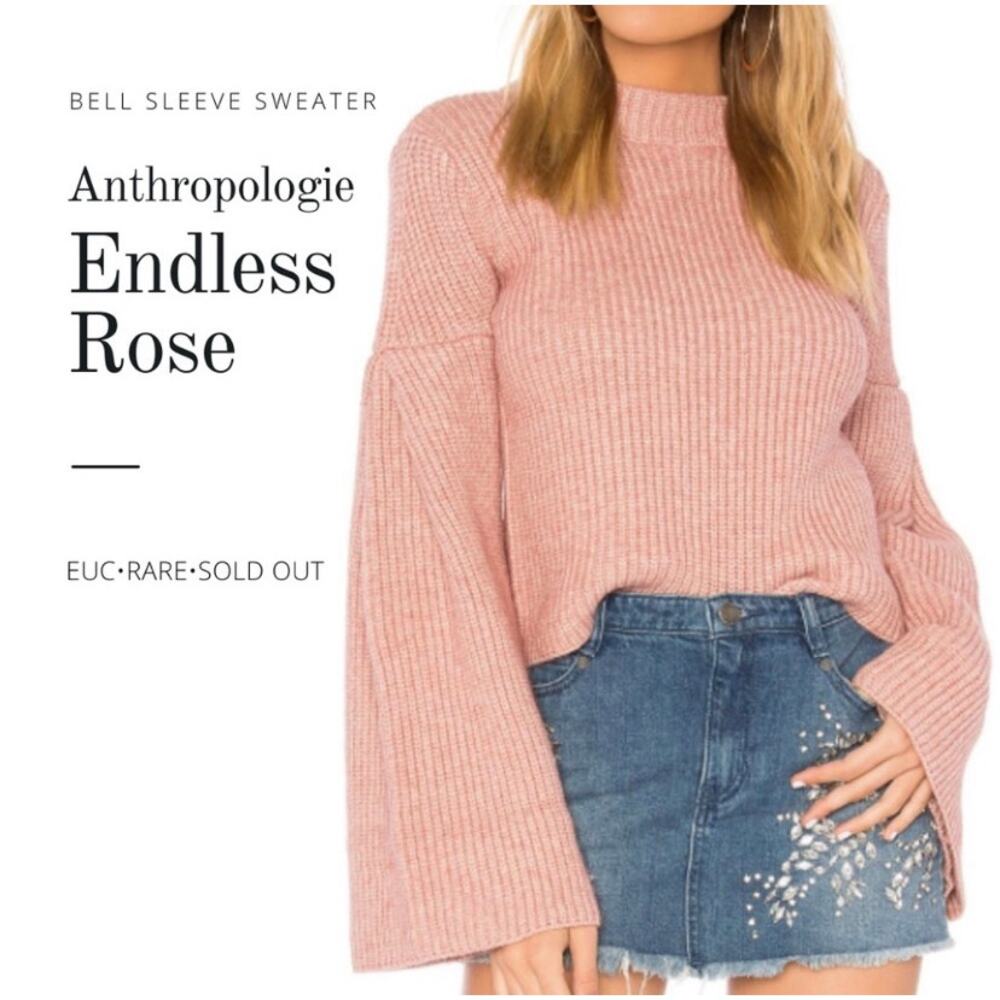 Anthropologie Endless Rose Pink Bell Sleeve Sweater - feminine, timeless